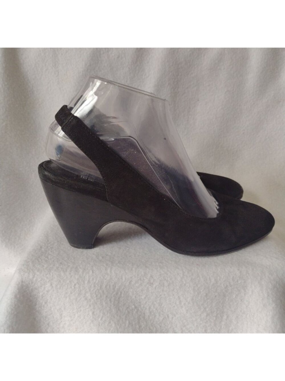Eileen Fisher Milla Black Leather Slingback Heels 7.5 Nubuck Heels - Picture 5 of 9